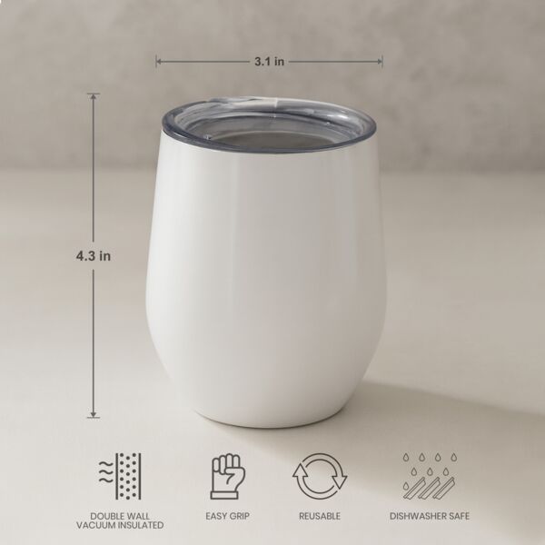 12oz Stainless Steel Coffee Cup (White) Thumbnail