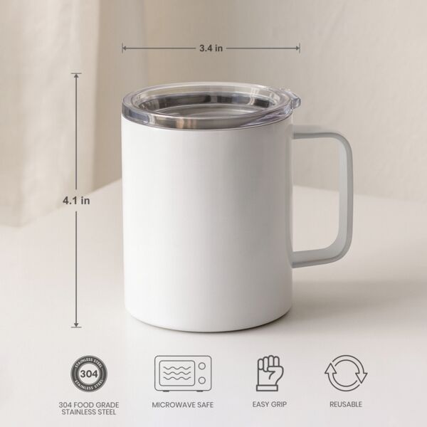 12oz Stainless Steel Coffee Cup with Lid (White) Thumbnail
