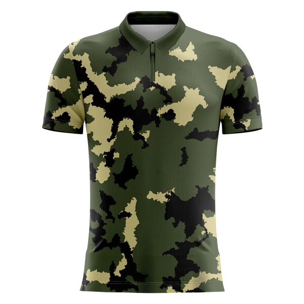 Camouflage Full Print Polo Shirt with Zipper Thumbnail